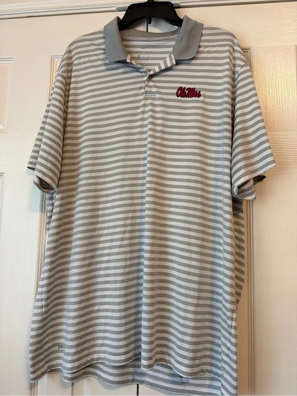 Nike Dri-Fit Grey and White Striped Polo- NCAA Ole Miss